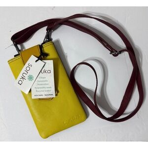 Soruka Crossbody Tri Color Recycled Leather Handcrafted Cell Phone Bag  New Tags